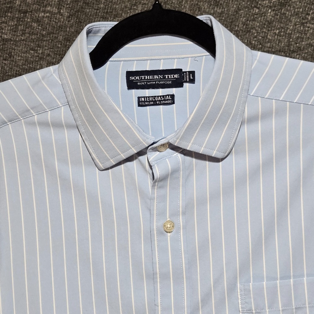 Southern Tide Intercoastal Long Sleeve Shirt Large Blue White Stripe Performance
